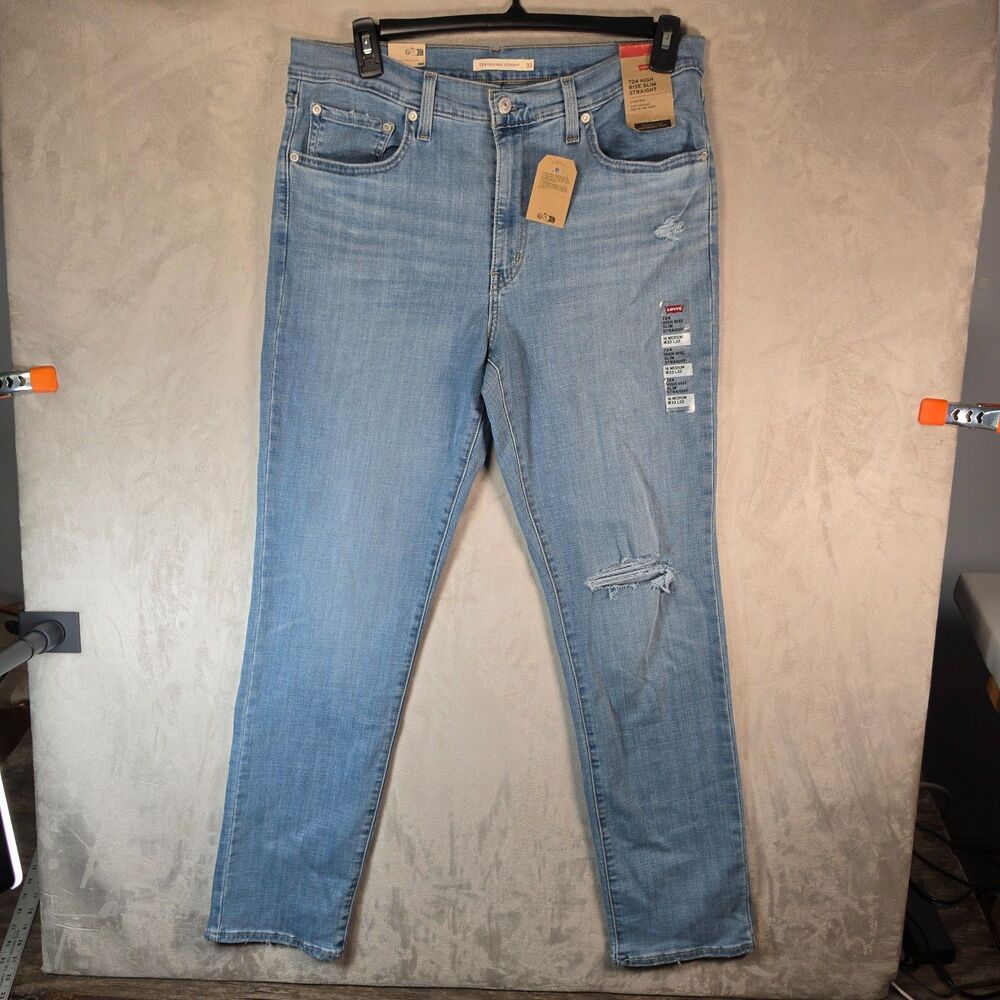 Levi's 724 High Rise Slim Straight Jeans Womens 16 Medium W33 L32 Light Wash NWT